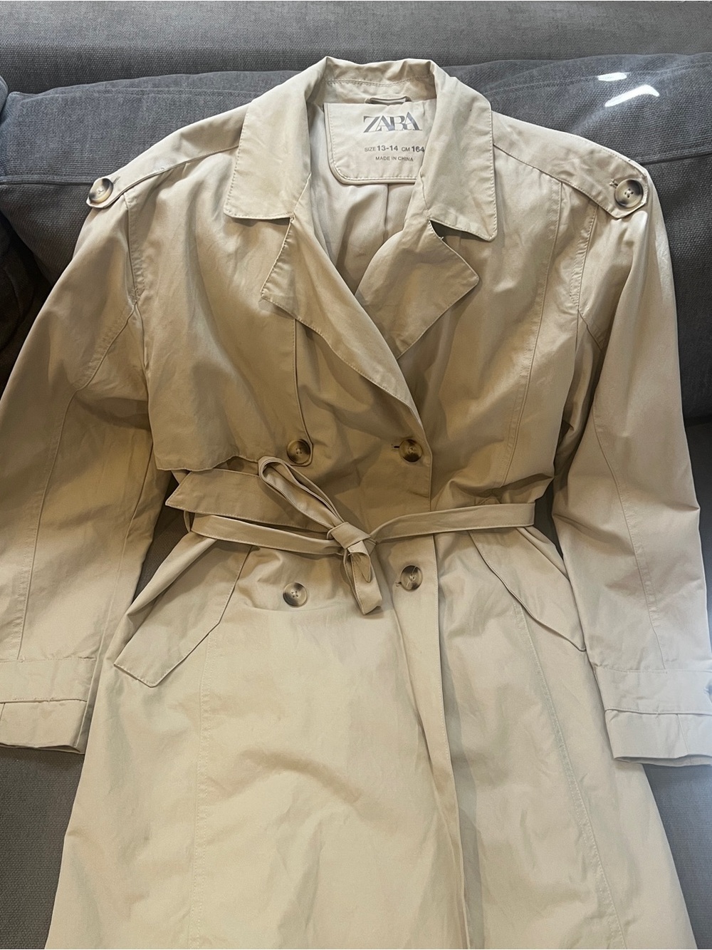 Zara Girls Beige Trench Coat with Belt Sz 13-14